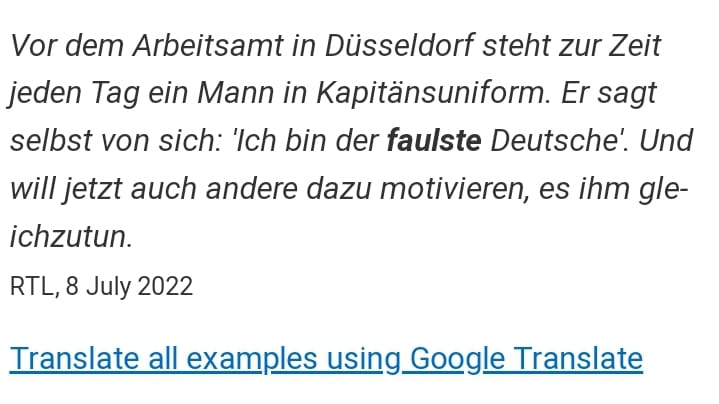 Der FAULSTE Deutsche beispielhaft im englischen Wörterbuch :